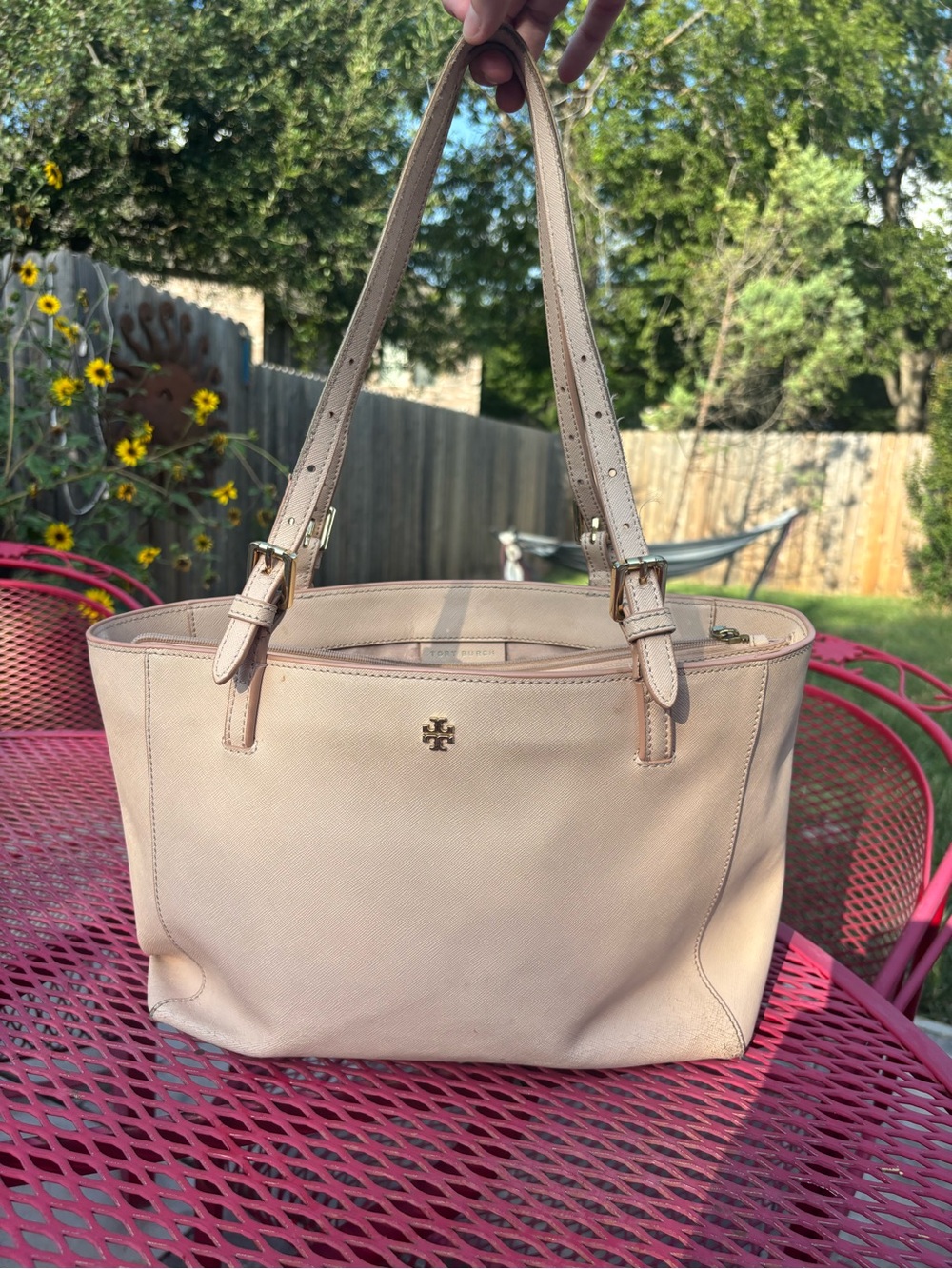 Tory Burch Pink Cream Leather Shoulder Tote- Project Bag - Picture 9 of 11